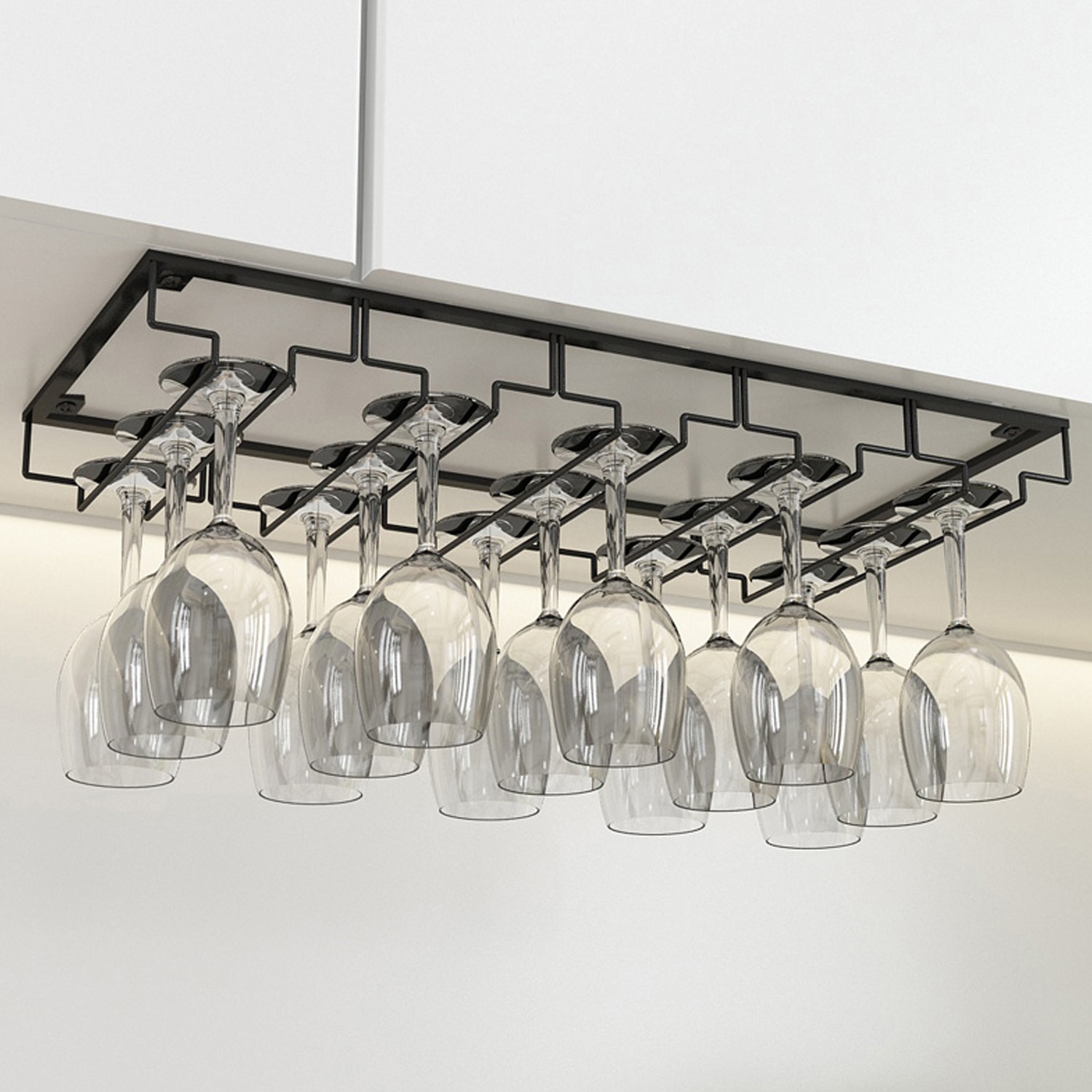 Behogar 3 4 5 Reihen Wein Glas Hängen Gestell Unter Schrank Eisen Wein Stemware Glas Tasse Lagerung Halfter Gestell für küche Bar Kneipe