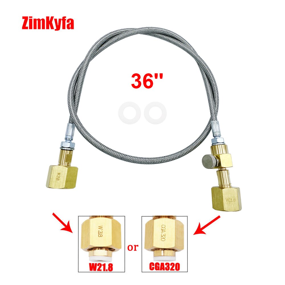Sodastream CO2 Panzer Zylinder Nachfüllung Bahnhof Füllung Ladung Adapter &Ampere; 90cm Stahl Geflochtene Schlauch W 21,8 ZU W 21,8 (CGA320 Zu CGA320)