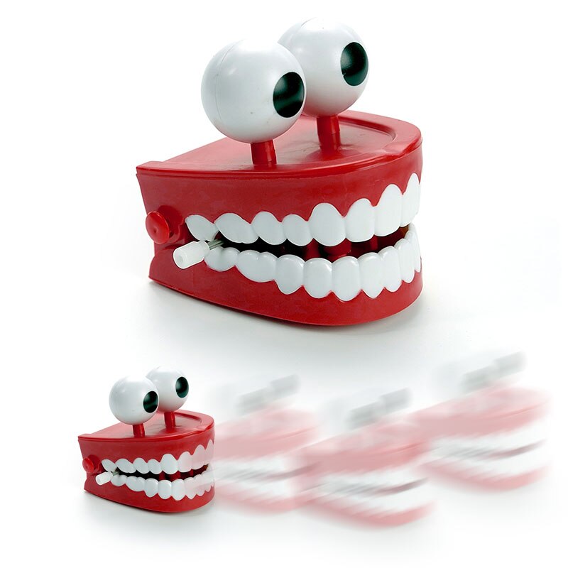 lustige Uhrwerk Zähne Spielzeug Praktische Witz Windup Zähne Kunststoff + Elektrische Interaktive Spielzeug blendend Uhrwerk Spielzeug