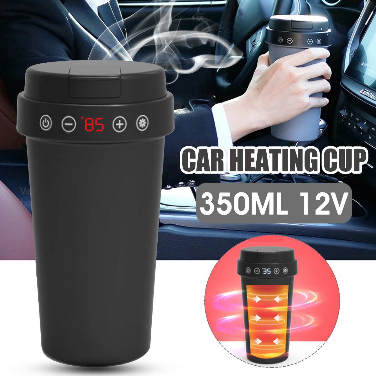 350ml 12V Edelstahl Auto Heizung Tasse Elektrische Wasser Tasse Anzeige Temperatur LCD Anzeige Temperatur Wasserkocher Kaffee Tee milch