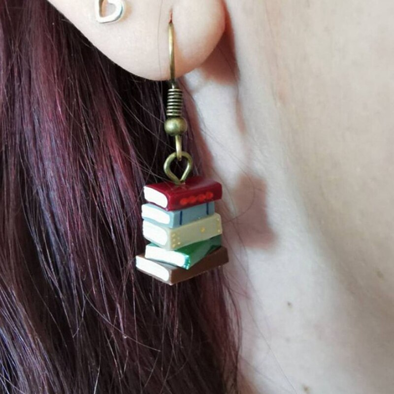 Stapel von Bücher Ohrringe für Frauen Mädchen Bibliothek Farben Mehrfarbig Buch Anhänger Ohrringe Schmuck Weihnachten