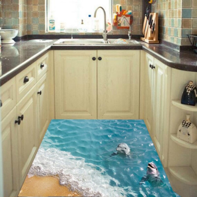 Neue aufkleber Delphin 3D Boden Aufkleber Bodenbelag Küche Schlecht Harz Abnehmbare Seesterne Delphin Schlafzimmer Boden Aufkleber Badkamer