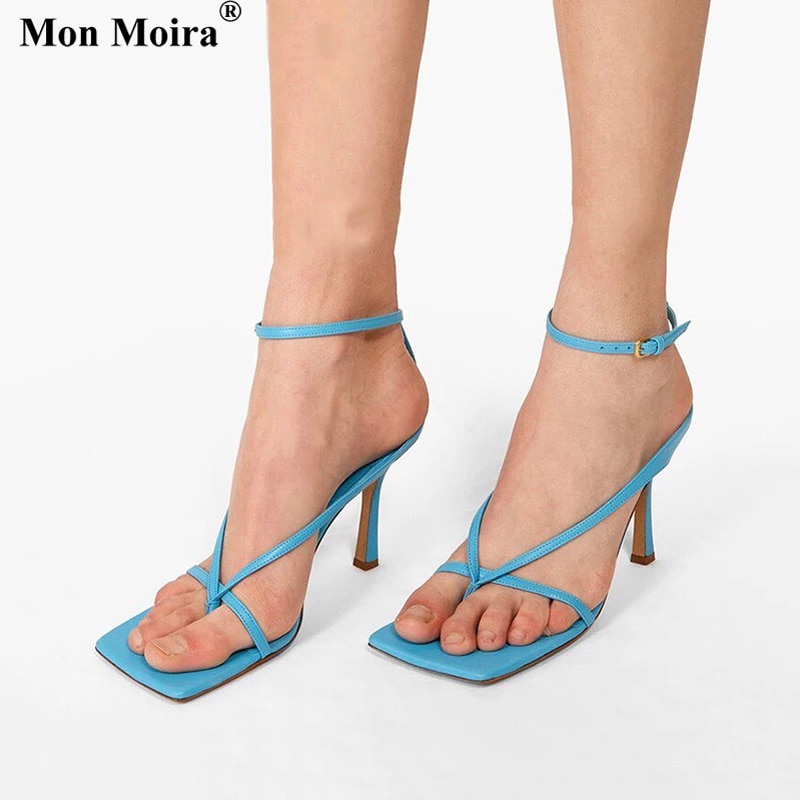 MONMOIRA Schmale Band Jahrgang Karree frauen Sandalen Schnalle hoch Hacke Sandalen Frauen V-ausschnitt Schuhe Frauen SWC0845