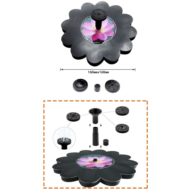 1,4 W Solar- Brunnen, Solar- Wasserpumpe, Geeignet für Vogel Panzer, Aquarium, Kleinen Teich, garten Dekoration.