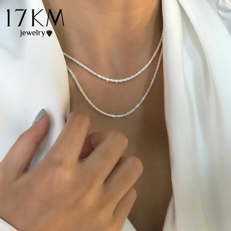 17KM Glänzende Kette Silber Farbe Halsband Halskette Für Frauen Einfache Minimalistischen Halsband Halsketten NEUE Kragen Schmuck
