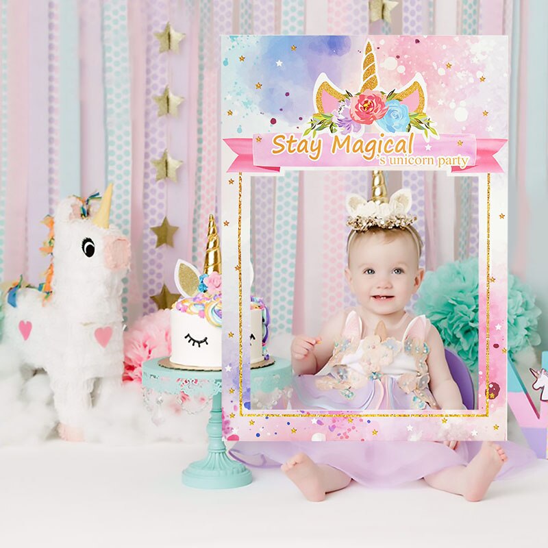 1 stücke Einhorn Papier Foto Verkaufsstand Rahmen freundlicher Geburtstag Baby Dusche Einhorn Thema Party Dekoration freundlicher Favor Foto Rahmen