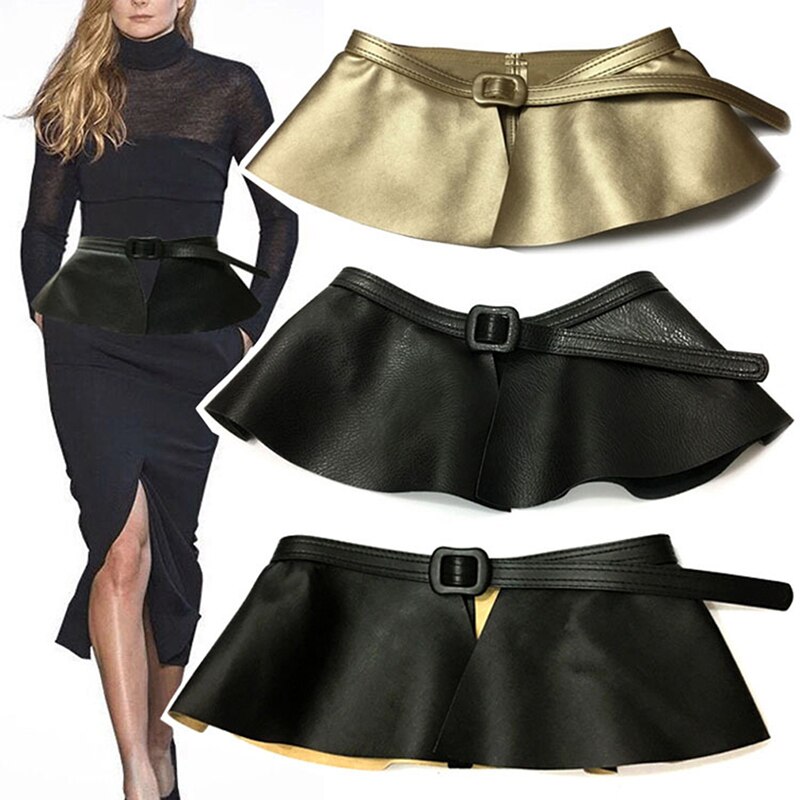 neue Trend Frau Breite Gold Schwarz Korsett Gürtel Damen Rüschen Felsen Schößchen Taille Gürtel Cummerbunds für Frauen Kleid