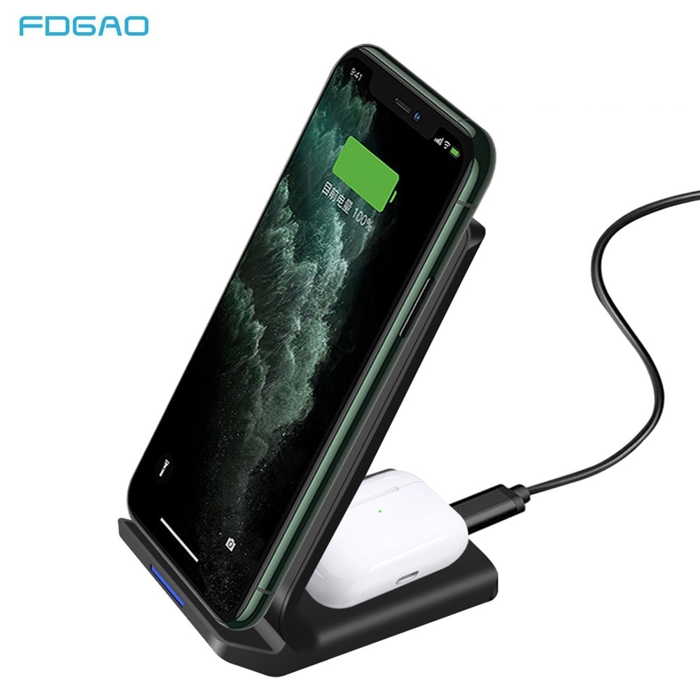 FDGAO 15W Schnelle Ladung Qi Drahtlose Ladegerät Für iPhone 11 X XS XR 8 Plus Airpods Profi Samsung S20 s10 Knospen Telefon Ladegerät Dock Stehen