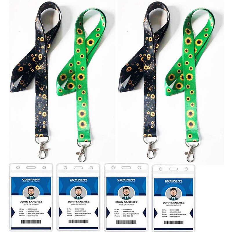 Sonnenblume Lanyards 4 Stck Klare Karte Halfter Sonnenblume Nacken Schlüsselband Abzeichen Halfter Für Schüler Karte Autismus Schlüsselband Tasten 4 Stck