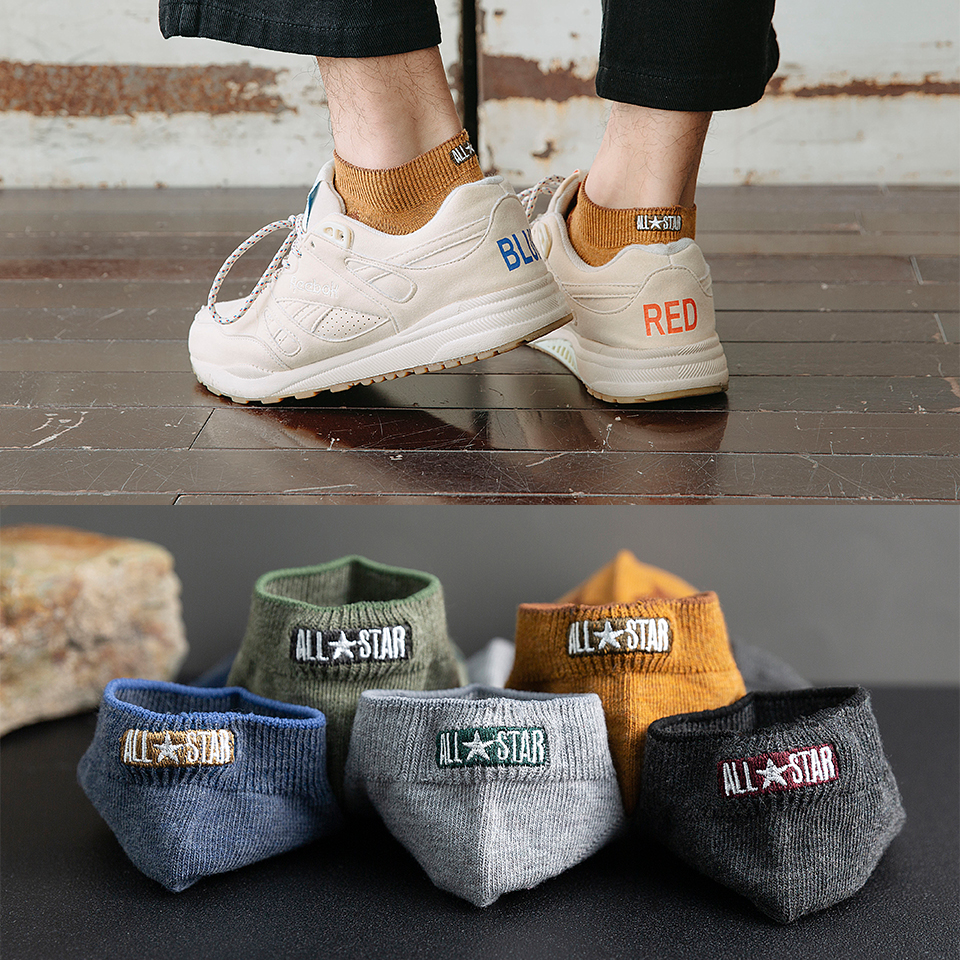Sommer Und Frühling Baumwolle Socken Bunte männer Neuheit Stiefel Socken Sterne Stickerei Flach Schweiß-saugfähig Socken 5 Paare
