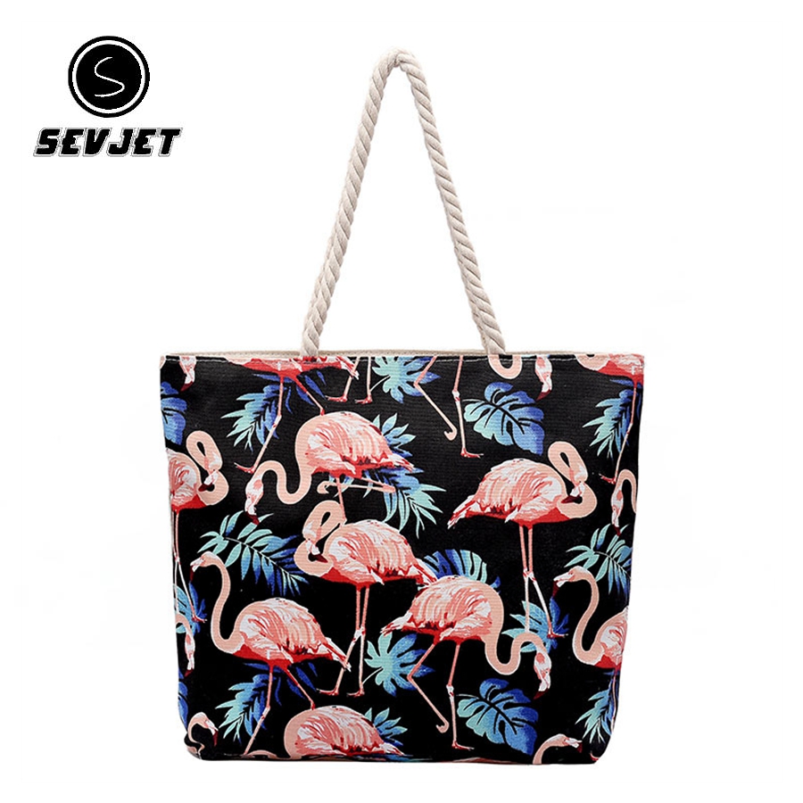 Flamingo Frauen Leinwand Tasche Große Strand Schulter Taschen lässig Weibliche Tote Hand Tasche Großen Einkaufstasche Weibliche Schulter Taschen CJ875