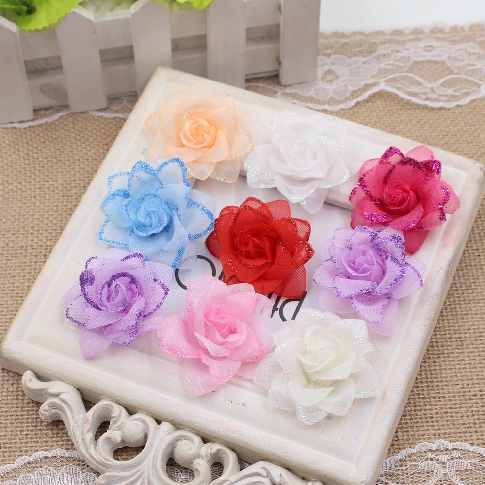 10 stücke 4,5 cm künstliche rosen Blick kopf hochzeit schuhe kopfschmuck kranz dekoriert DIY handwerk Clip künstliche blumen