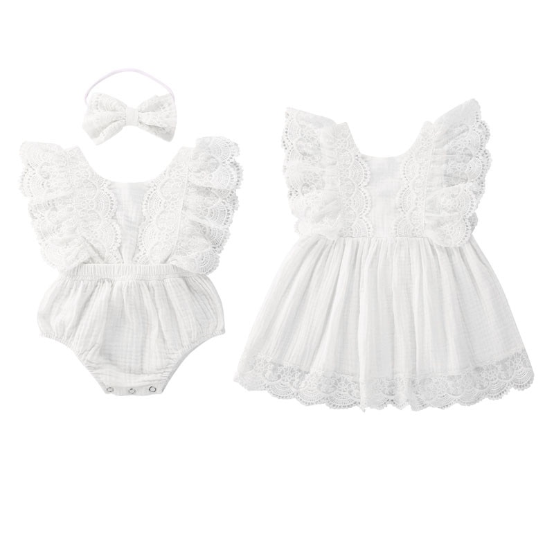 Baby Sommer Kleidung Baby Mädchen freundlicher Spitze ärmellos Spielanzug Kleid Schwester Passenden Neugeborenen Baby Mädchen lässig Outfits Kleidung
