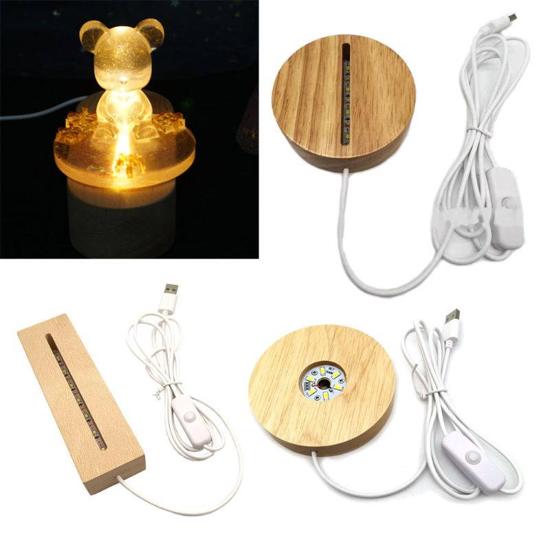 handgefertigt Harz Kunst Holz LED Licht Dispaly Basis Kristall Glas Harz Kunst Ornament Holz Nacht Beleuchtete Basis Stand Handwerk