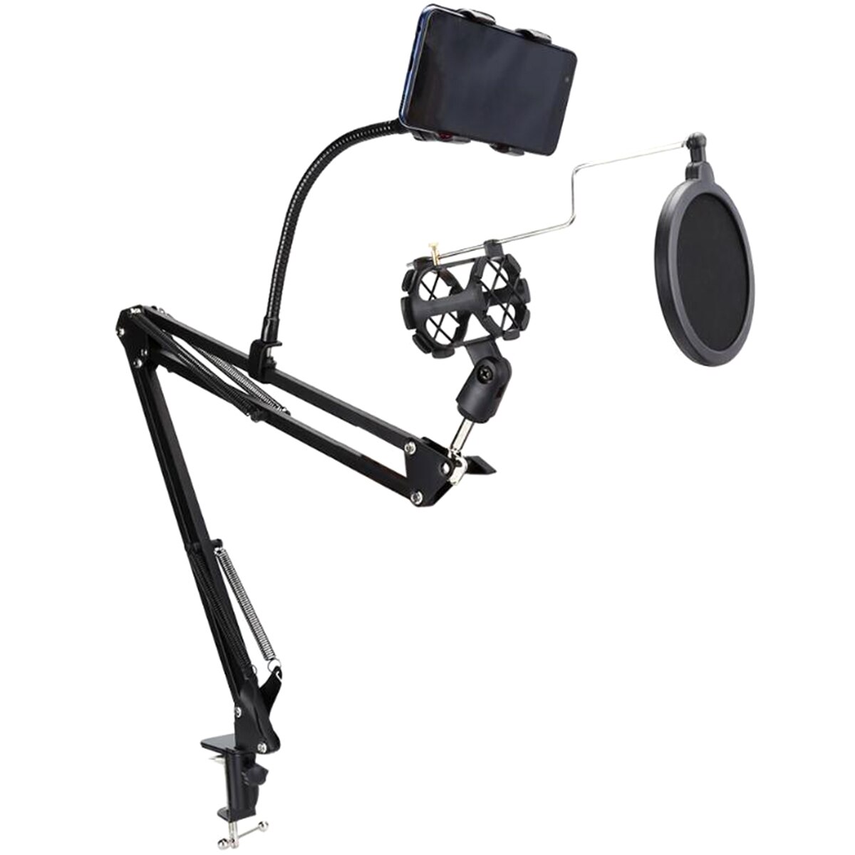 Metall Mikrofon Stand einstellen flexibel Arm Verstellbare Halterung Halfter Mit Telefon Clip Pop Filter Für Aufnahme Mikrofon Studio