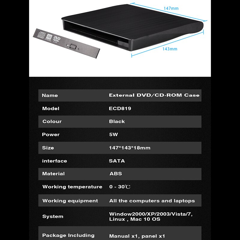 USB 3,0 SATA Externe DVD Gehäbenutzen Hartplastik fallen für Laptop Notizbuch 12,7 Mm CD-Rom fallen Ohne Optisches Laufwerk