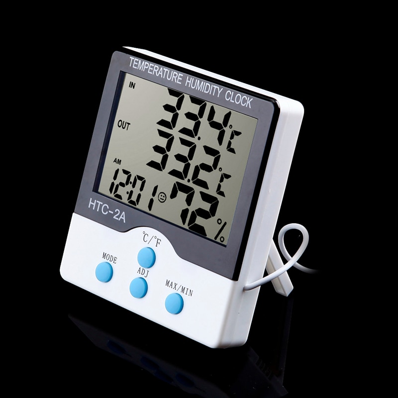 Große LCD drinnen-draussen-digitalthermometer Hygrometer Temperatur-Und Feuchtigkeitsmessgerät Mit Uhr HTC-2A C/F Schalter 1,5 Mt Kabel Sensor