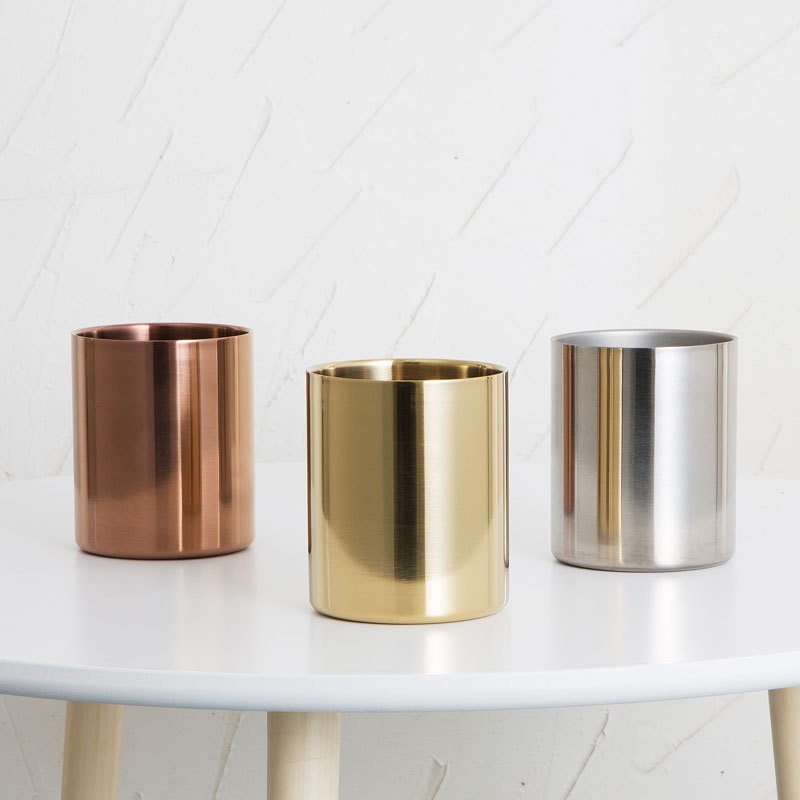 Runde Stift Halfter Edelstahl Vase Kosmetik Pinsel Container Schreibtisch Dekoration für Heimat Schule Büro