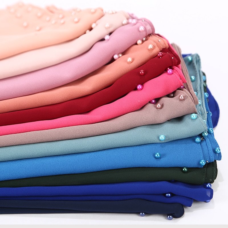Neue Solider Bunte Perlen blasiert Chiffon Schal schlicht Tücher Hijab Moslemischer Schal Mit Perlen 20 Farbe Auf Lagerbier 180*75cm 10 teil/los