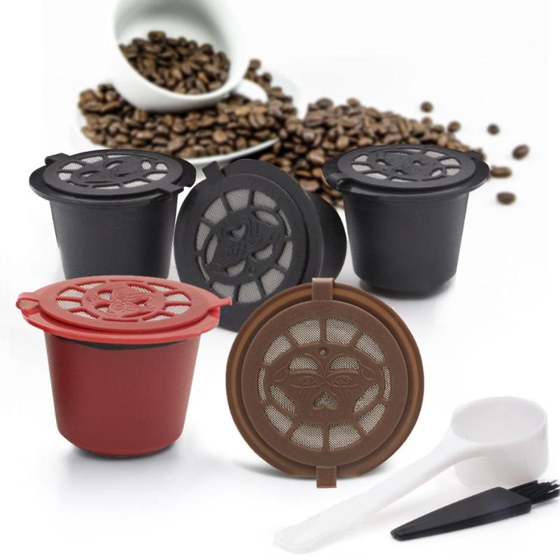 1/3Stck Kaffee Kapsel Nachfüllbar Kaffee Kapsel Filter Tasse Nespresso Maschine Kapsel Kunststoff Filter Tassen Löffel Pinsel Coffeeware