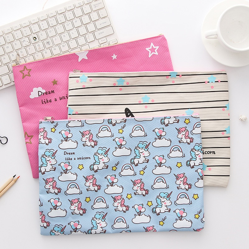 1X Nette Traum Einhorn A4 Leinwand Oxford Dokument Tasche Geschäft Aktentasche Datei Ordner für Papiere Schreibwaren Lagerung Tasche