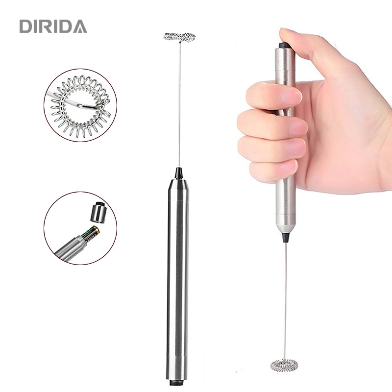 DIRIDA Elektrische Mini Rührgerät Edelstahl Schneebesen Hand Küche Werkzeug Kaffee Milch Ei Rührgerät Haushalt Lebensmittel Prozessor