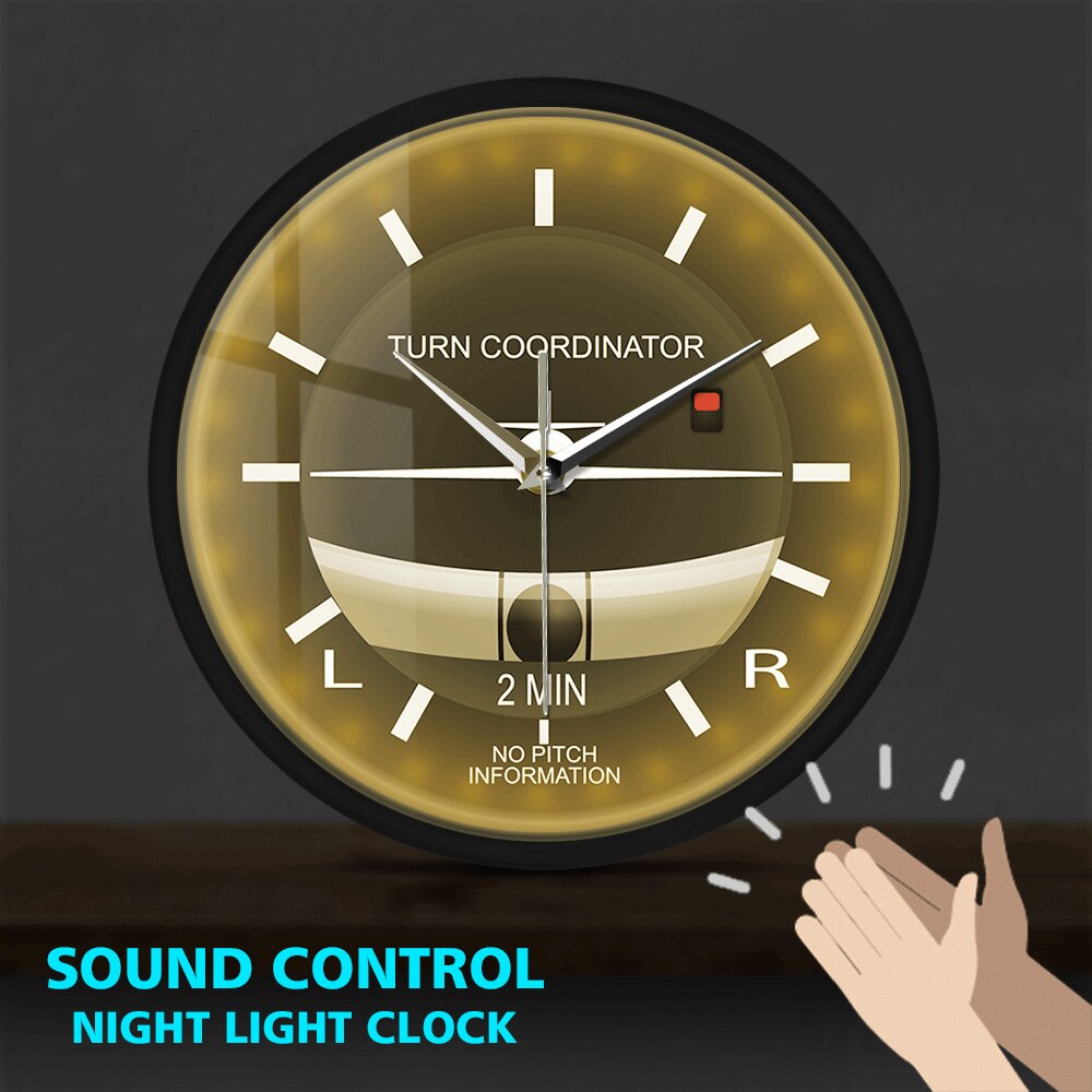 Luftfahrt Stille Metall Rahmen LED Wanduhr Klang Kontrolle Flugzeug Cockpit Stil Uhr Flugzeug Instrument Horologe Piloten