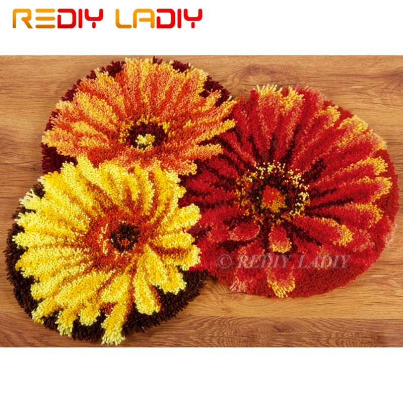 verriegeln Haken Bausätze Machen Ihre Eigenen Teppich Gänseblümchen Blumen Tapisserie Häkeln Kissen matt DIY Teppich Teppich Vor-Gedruckt Leinwand Hobby & Handwerk