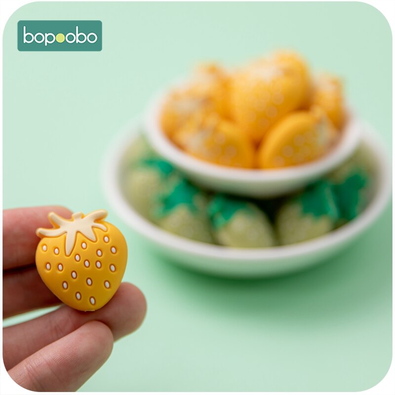 Bopoobo 20 stücke Silikon Erdbeere Perlen Lebensmittel Klasse Baby BeißRing Baby Halskette Verschiedene Farbe Von Silikon Baby Zahnen Diy Spielzeug