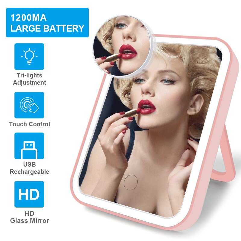 LED machen-hoch Spiegel mit LED licht Eitelkeit Spiegel licht Schlafsaal Wiederaufladbare Klapp Tragbare Schönheit Schreibtisch VIPdrop
