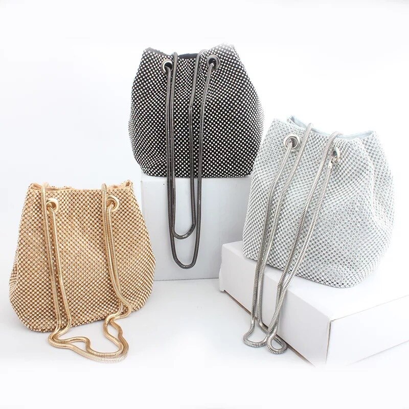 Neue Abend Tasche Super glänzend Diamant hoch-Ende-Bankett Netz Roten Eimer Tasche Handtasche eins Einzigen Schulter Tasche