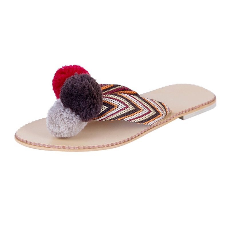 sommer lässig hausschuhe Frauen Strand Sandalen schuhe Nette Hairball Nicht-Unterhose Tanga kippen-Flops plattform schuhe Weibliche Schuhe #40