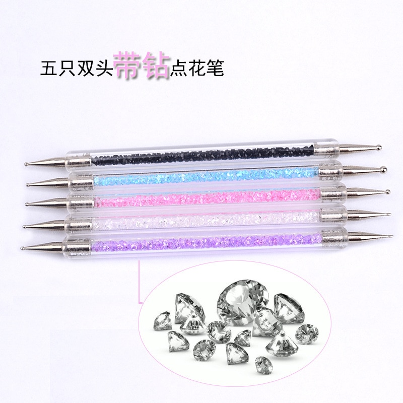 1 Stck Nagel Kunst Werkzeug 2 Möglichkeiten Acryl Griff Strass Strudel Marbleizing Stahl Punktierung Stift Dekoration Manikübetreffend Werkzeug
