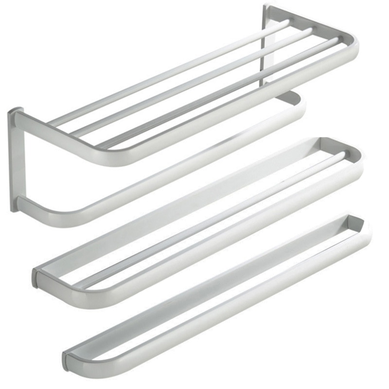 Weiß Schlecht Regal Durcheinander Zauberstab Montiert Einzel Handtücher Bar Doppel Handtuch Schiene Zauberstab Halterung Schlecht Dusche Lagerung Handtuch Halfter