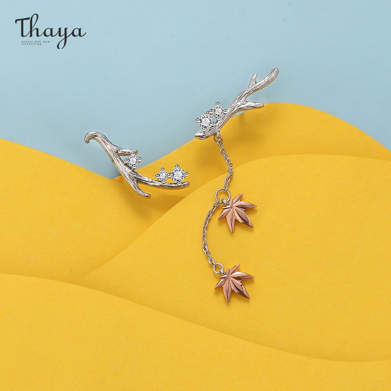 Thaya Silber Farbe Ohrringe Zweige Ahorn Blatt Rose Gold Zucht Ohrringe Für Frauen Elegante Feine Schmuck