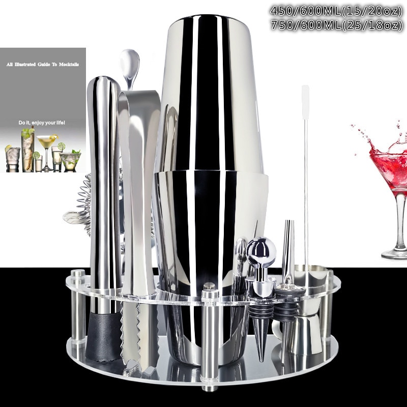 Edelstahl Martini Shaker mit Stand + Trinken Rezept 450/600/750ml Cocktail Shaker einstellen 1-12 stück Barware Bausatz