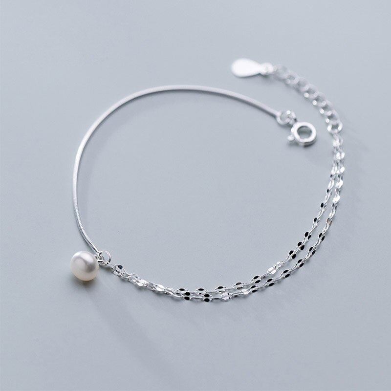 Doppel schicht 925 Sterling Silber Fußkettchen für Frauen Mädchen Charme Barfuß Perle Knöchel Kette Bein Armbinde Femme Strand Fuß Schmuck