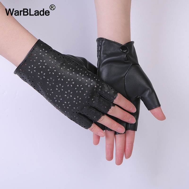 WarBLade Weibliche Handschuhe Schwarz Atmungsaktive Sanft Leder Handschuhe für tanzen Party Zeigen Frauen Halbe Finger Handschuhe