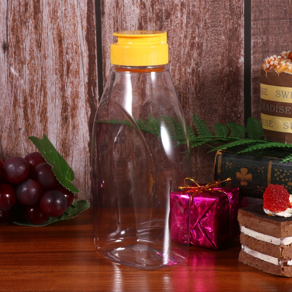 4 stücke transparent Kunststoff Honig Flasche Lebensmittel Verpackung Flasche Honig Glas Mit Deckel Honig Flasche Marmelade Container für Heimat (500g Capacit