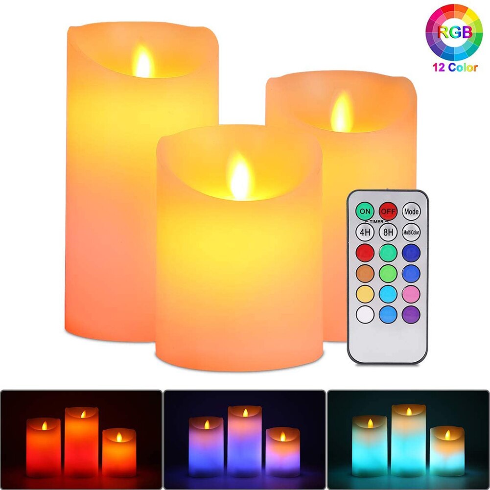 3 stücke Flammenlose Hochzeit Dekorative Kerzen Elektrische LED Kerze mit Fernbedienung Farbwechsel LED Säule Kerzen
