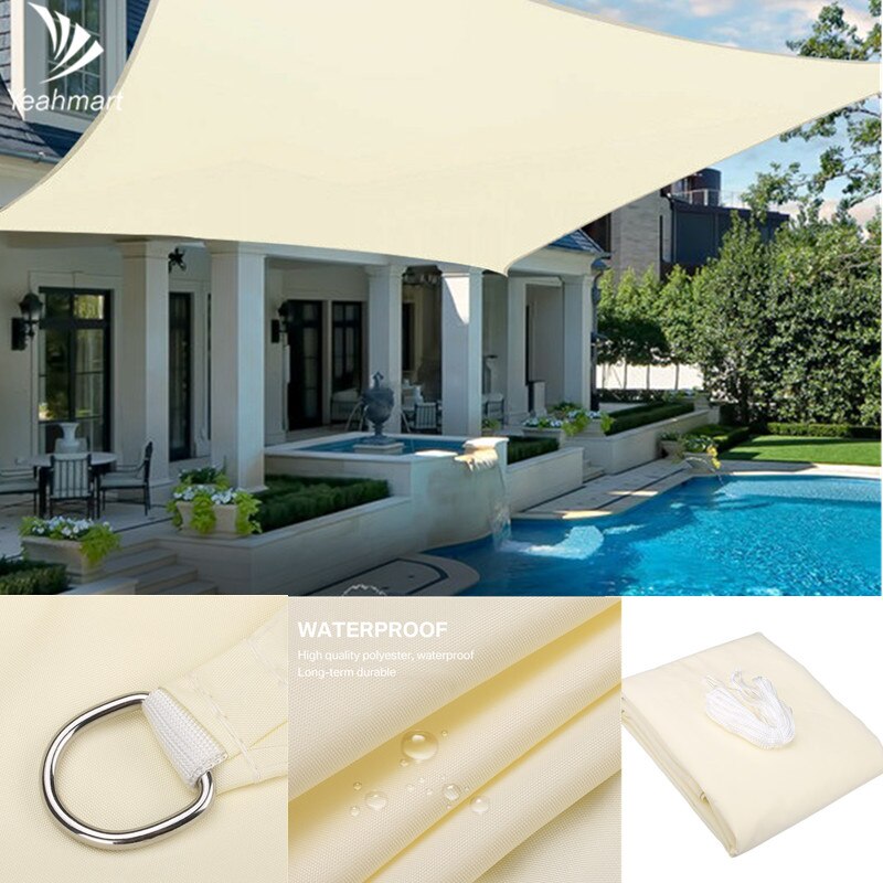 Beige Wasserdicht Sonne Schutz Sonnenschirm Schatten Tuch Für draussen Garten Terrasse Schwimmbad Strand Camping Sonnensegel Baldachin Sonnensegel