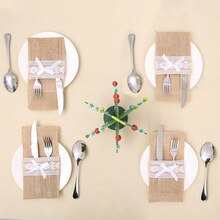 Einem Stück Leinen Spitze Geschirr Lagerung Tasche Hochzeit Dekoration Besteck Gabel Lagerung Tasche DIY Schreibtisch Dekoration