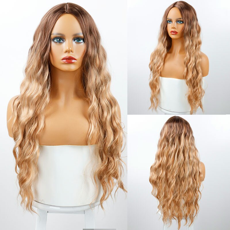 SCHÖNHEIT Lange Frauen Perücken Ombre Platin blond Perücken Wärme Beständig Teil Seite Synthetische Wellenförmige Perücken für afrikanisch amerikanisch Frauen