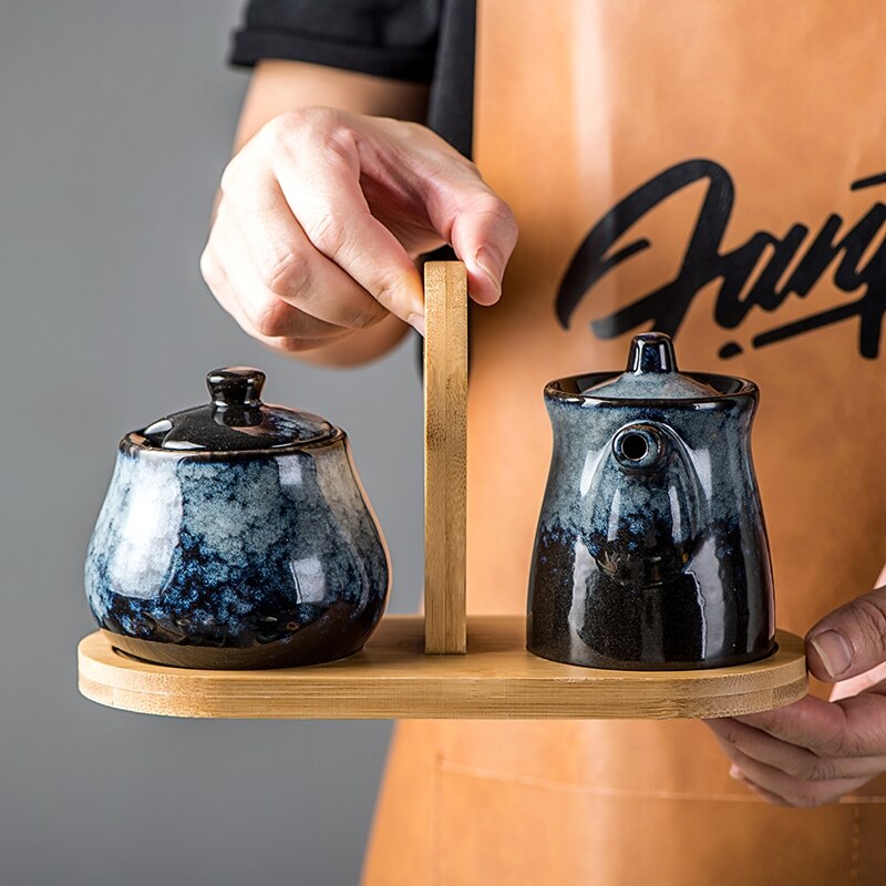 Japanischen Stil Keramik Gewürz Topf Porzellan Pfeffer Salz Topf Einfache Stil Menage Restaurant Haushalt Dekorative Gewürz Topf einstellen