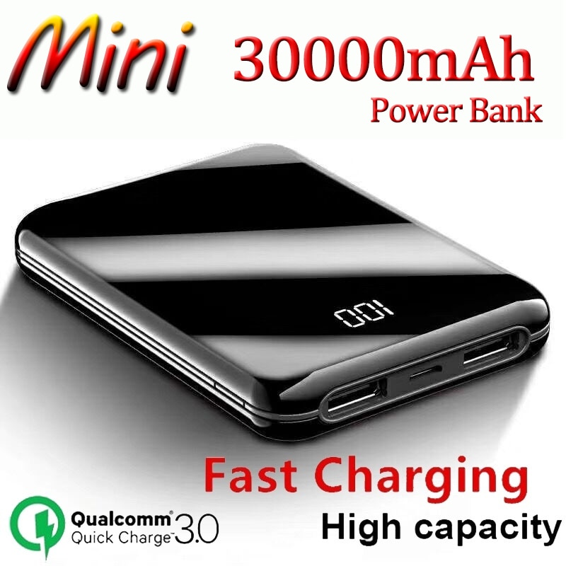 Energie Bank 30000mAh Mini Spiegel Digital Anzeige Tragbare Telefon Batterie Ultra-dünne Energie Bank Ich bin Freien Reise Ladegerät