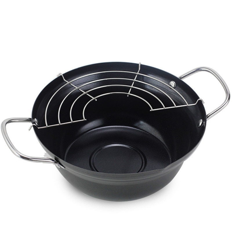 Edelstahl Tiefen Pfanne mit Öl Filter Gestell Induktion Gas Herde Pfanne Pfanne für Grill Tempura Töpfe braten topf pfanne