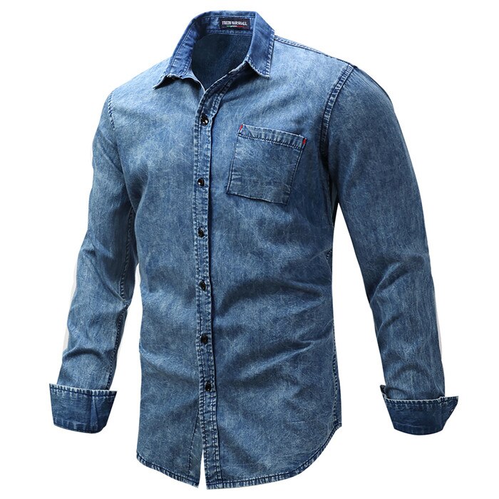 Denim Shirt Männer 100% Baumwolle Jeans Hemd Dünnes Hemd Langarm Cowboy Blau Hemd Stilvolle Waschen schlank passen Spitzen Euro Größe
