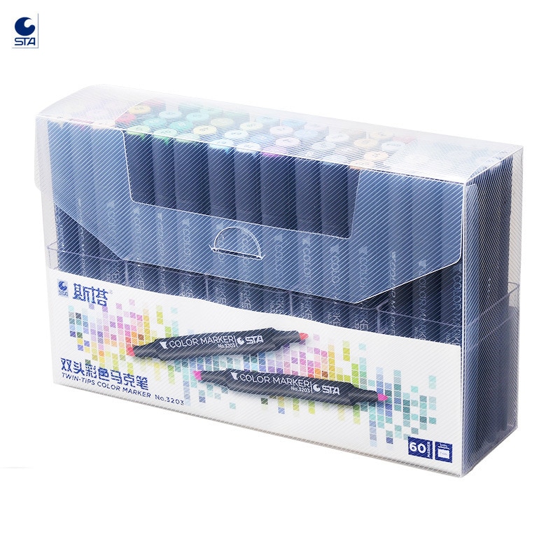 STA 60 Farben Dual Spitze Kunst Marker dauerhaft Alkohol Skizze Marker einstellen mit fallen Perfekt für Illustration Zeichnung Gestaltung