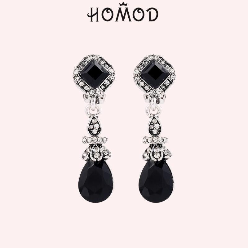 HOMOD modisch Jahrgang Silber Farbe Schwarz Ohrring Clips Keine Durchbohrten Ohr Clips Ohrringe Frauen Lange Kristall Ohrringe rot Baumeln