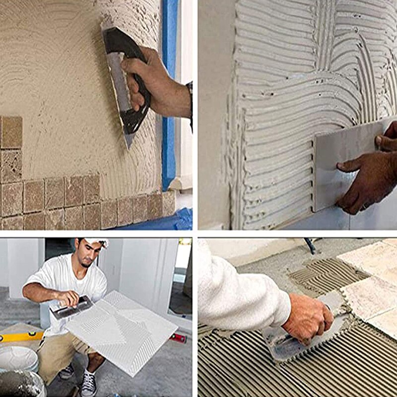 Edelstahl Zement Flaten Kelle mit Kerbe Fliesen Bordstein Kelle Platz Kerbe mit Griff für Zauberstab Boden Fliesen Mörtel SAL99